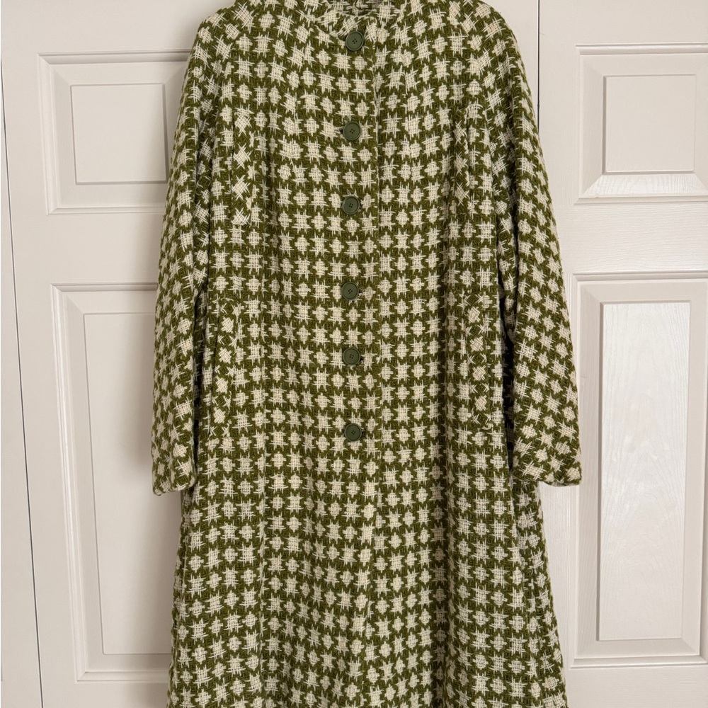 Vintage 60s Green Adele Houndstooth Coat Small